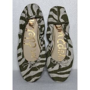 Sam Edelman Felicia Flats Olive Beige Zebra Animal Print NWOB Size 10 Safari